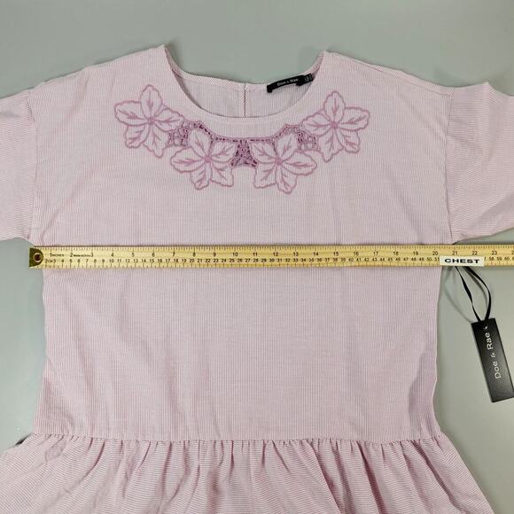 Womens Peplum Top Medium Pink Striped Ruffled Embroidered Cottagecore Modest - Picture 8 of 15